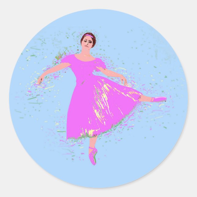 Ballerina Dancer in Magenta Pink Dress Classic Round Sticker (Front)