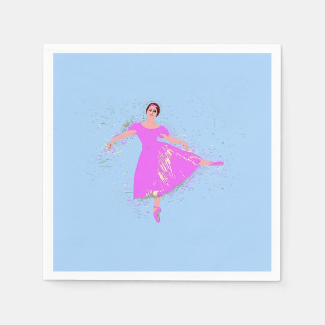 Ballerina Dancer in Magenta Pink Dress Napkin (Front)
