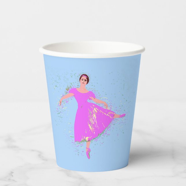 Ballerina Dancer in Magenta Pink Dress Paper Cups (Front)