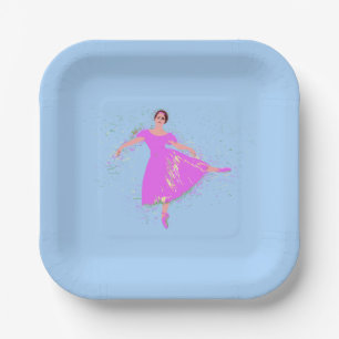 Ballerina Dancer in magenta pink dress Paper Plate