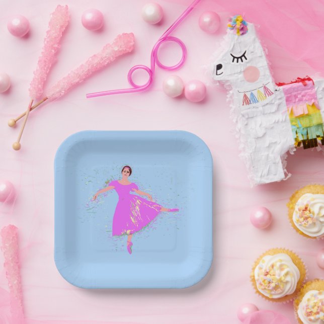 Ballerina Dancer in Magenta Pink Dress Paper Plate (Party)