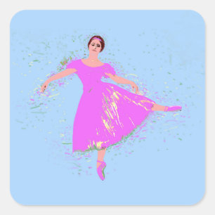 Ballerina Dancer in magenta pink dress Square Sticker
