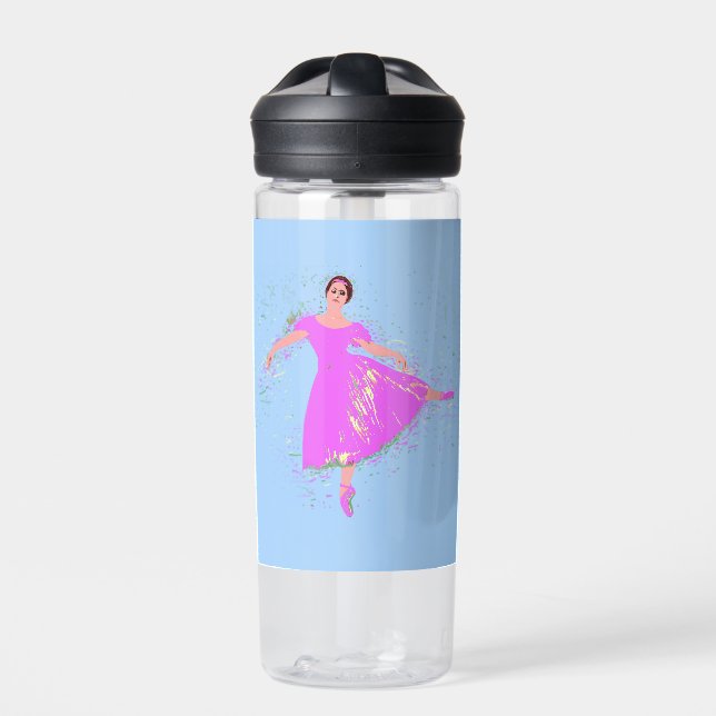 Ballerina Dancer in Magenta Pink Dress Water Bottle (Front)