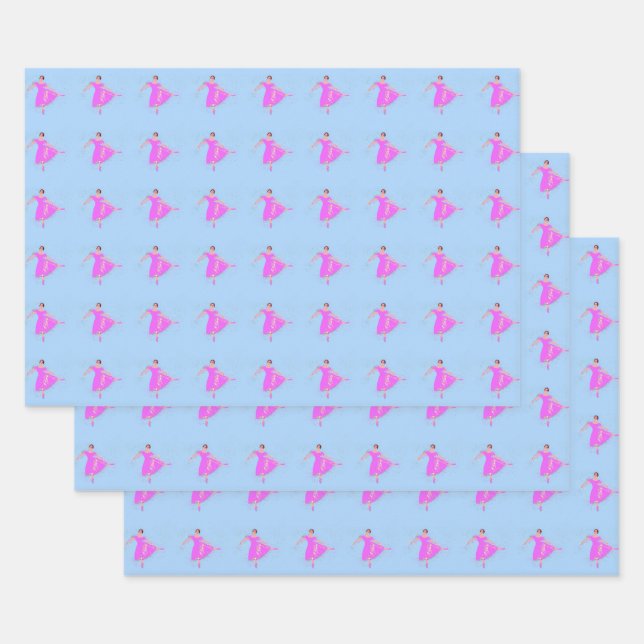 Ballerina Dancer in Magenta Pink Dress Wrapping Paper Sheet (Set)