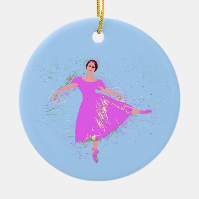 Ballerina Dancer Magenta Pink Dress  Ceramic Tree Decoration (Front)
