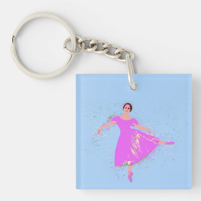 Ballerina Dancer Magenta Pink Dress  Key Ring (Front)