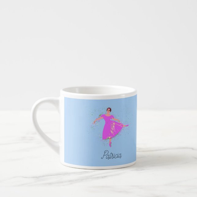 Ballerina Dancer Magenta Pink Dress Personalised Espresso Cup (Left)