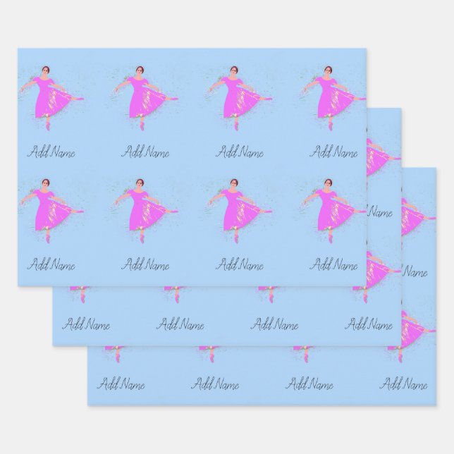 Ballerina Dancer Magenta Pink Dress Personalised Wrapping Paper Sheet (Set)