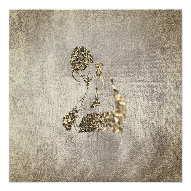 Ballerina Dancer Metallic Gray Foxier Glitter Gold Poster (Front)