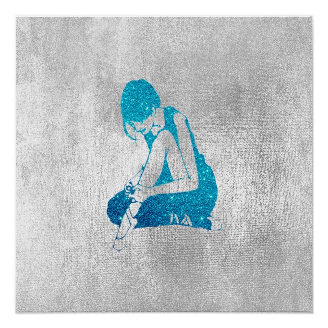 Ballerina Dancer Metallic Gray Silver Turquoise Poster (Front)
