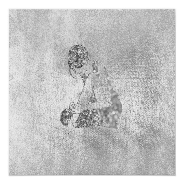 Ballerina Dancer Metallic Silver Gray Glitter Poster (Front)