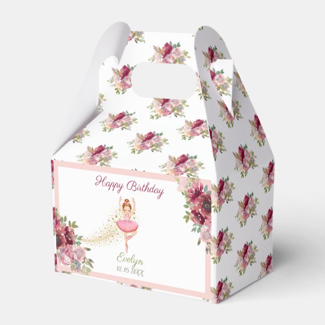 Ballerina Dancer| Pink Floral Ballet Birthday Favour Box (Front Side)