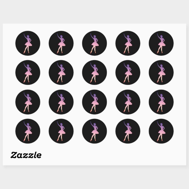 Ballerina dancer pink purple silhouette classic round sticker (Sheet)