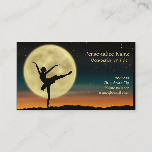Ballerina Dancer Silhouette Full Moon Business Card (Front)