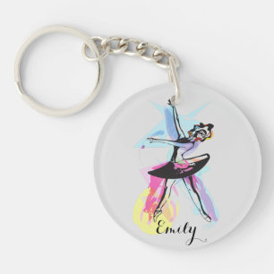 Ballerina Dancer Watercolor Theme Customised Key Ring