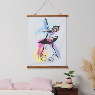 Ballerina Dancer Watercolor Theme Hanging Tapestry
