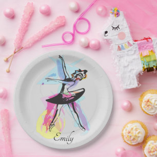 Ballerina Dancer Watercolor Theme Personalized Paper Plate