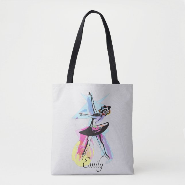 Ballerina Dancer Watercolor Theme Tote Bag (Front)