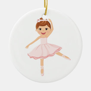 Ballerina Dancer with brown hair Ceramic Tree Decoration