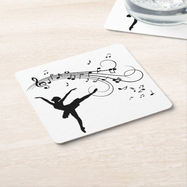 Ballerina Dancing and the Music Follows Square Paper Coaster (Angled)