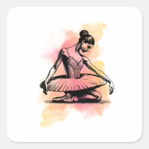 Ballerina Dancing in Colour Square Sticker