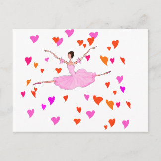 Ballerina dancing in Colourful Hearts Postcard