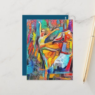 Ballerina Dancing in Colourful Landscape Postcard