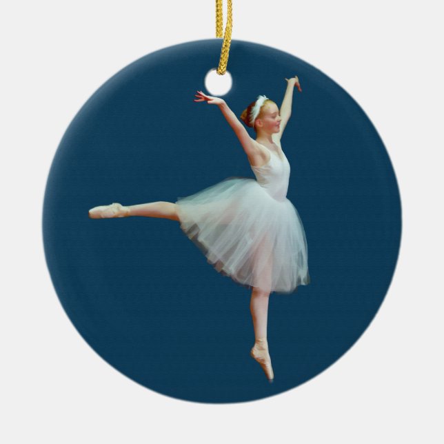 Ballerina Dancing on Blue Ornament (Front)