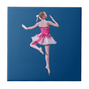 Ballerina Dancing on Blue Tile