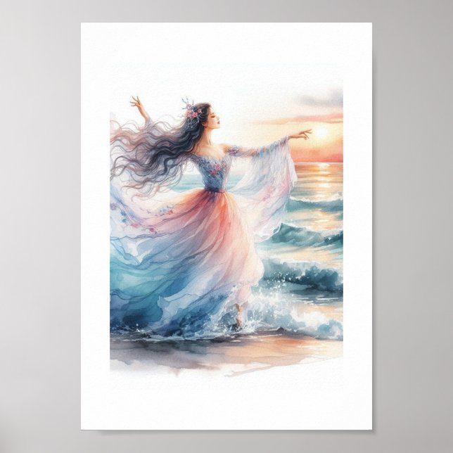 Ballerina Dancing on the Ocean Poster (Front)