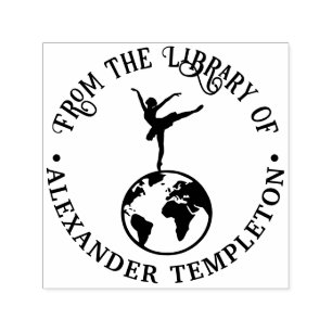 Ballerina Dancing on World Globe Library Book Self-inking Stamp