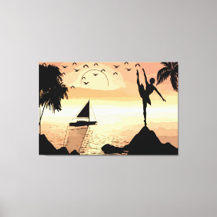 Ballerina Dancing Sunset Abstract silhouette Art  Canvas Print