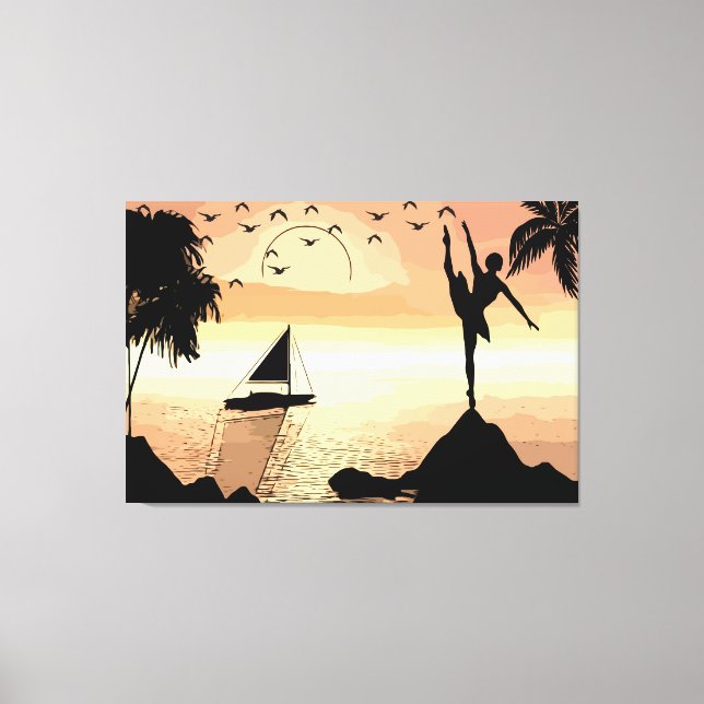 Ballerina Dancing Sunset Abstract silhouette Art  Canvas Print (Front)