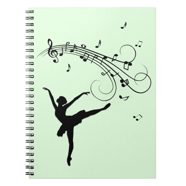 Ballerina Dancing with Music Green Notebook (Front)