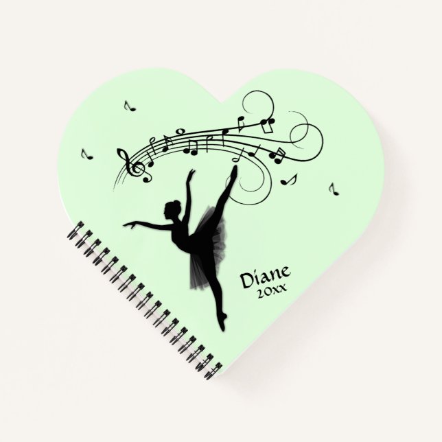 Ballerina Dancing with Music Green Notebook (Front)