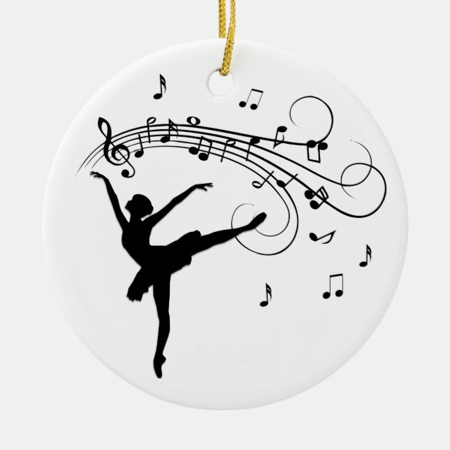 Ballerina Dancing with Music Notes Ceramic Tree Decoration (Front)