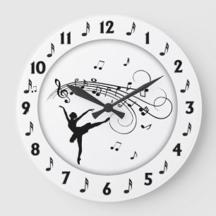 Ballerina Dancing with Music Notes Large Clock