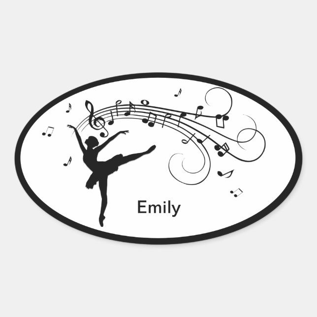Ballerina Dancing with Music Notes Oval Sticker (Front)