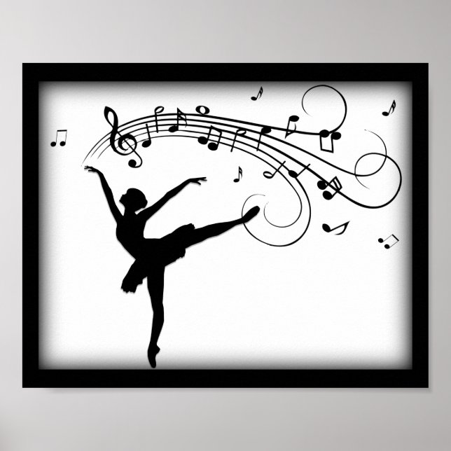 Ballerina Dancing with Music Notes Poster (Front)
