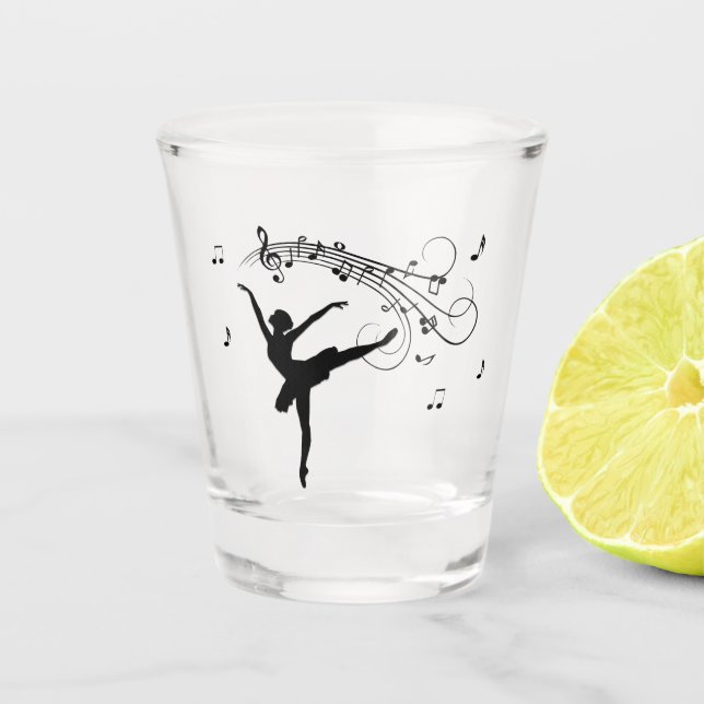 Ballerina Dancing with Music Notes Shot Glass (Front)
