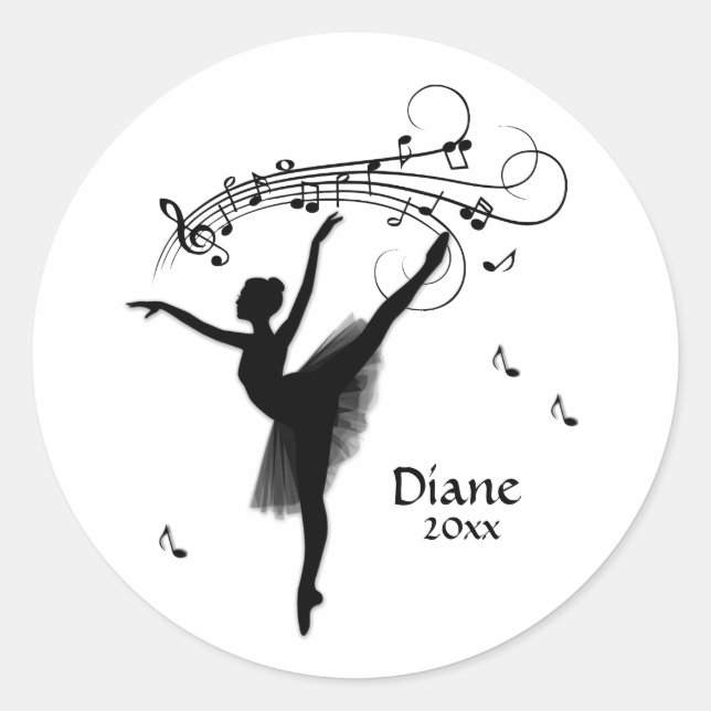 Ballerina Dancing with Music Personal Classic Round Sticker (Front)