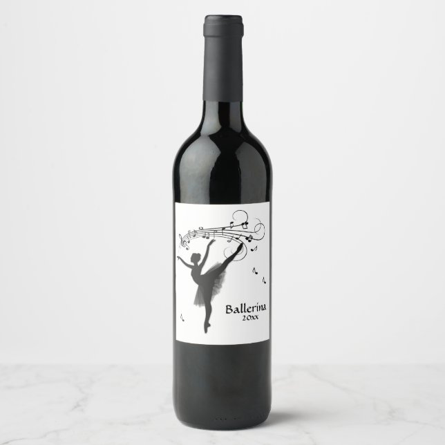 Ballerina Dancing with Music Personal Wine Label (Front)
