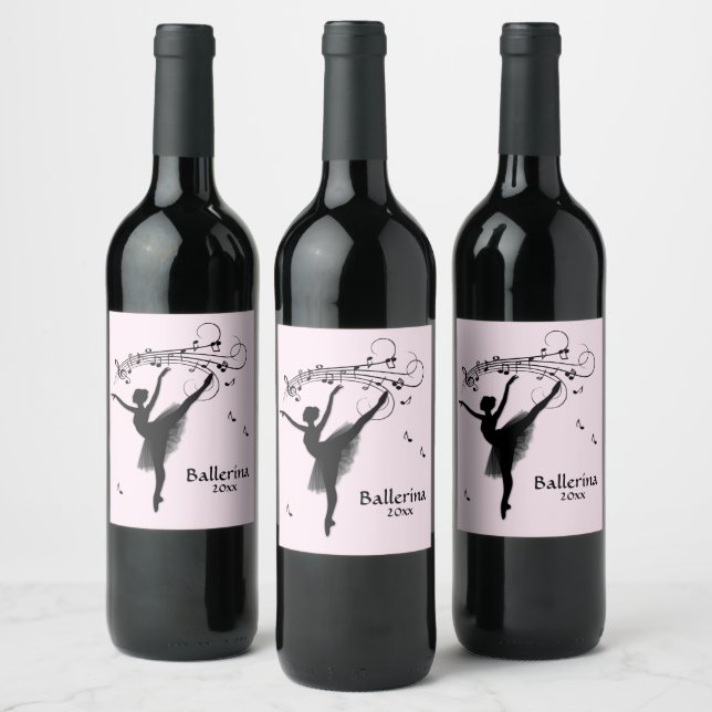 Ballerina Dancing with Music Personal Wine Label (Bottles)