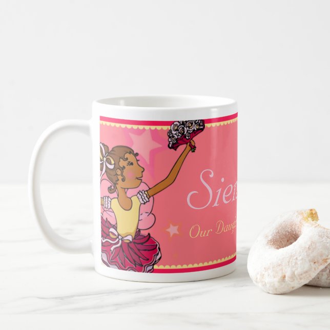 Ballerina daughter star pink & dark girl mug (With Donut)
