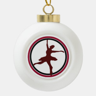 Ballerina Design /Burgundy & Black Ceramic Ball Christmas Ornament