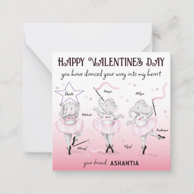 Ballerina Elephant Dance Classroom Valentine Card (Front)