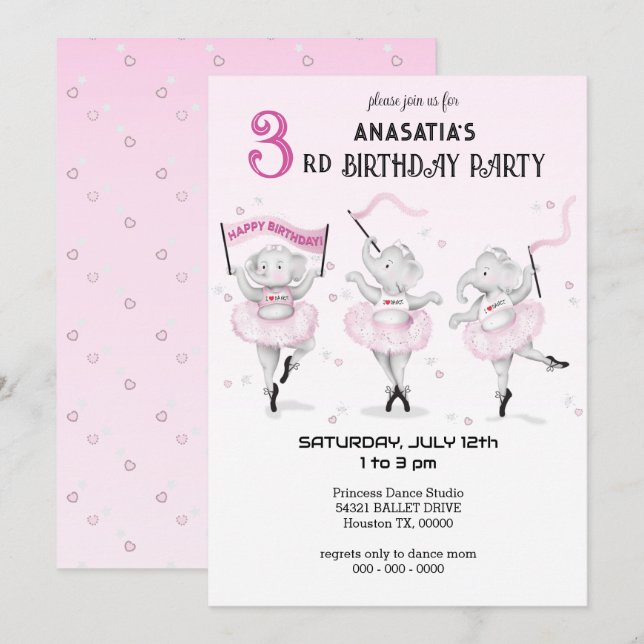Ballerina Elephant Dance Recital Invitation (Front/Back)