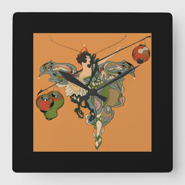 Ballerina Faerie With Lanterns Square Wall Clock (Front)