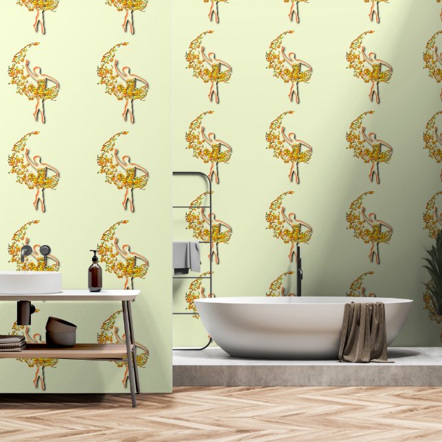 Ballerina Fire Gold Ballet Dancer Woman Wallpaper (Bathroom)