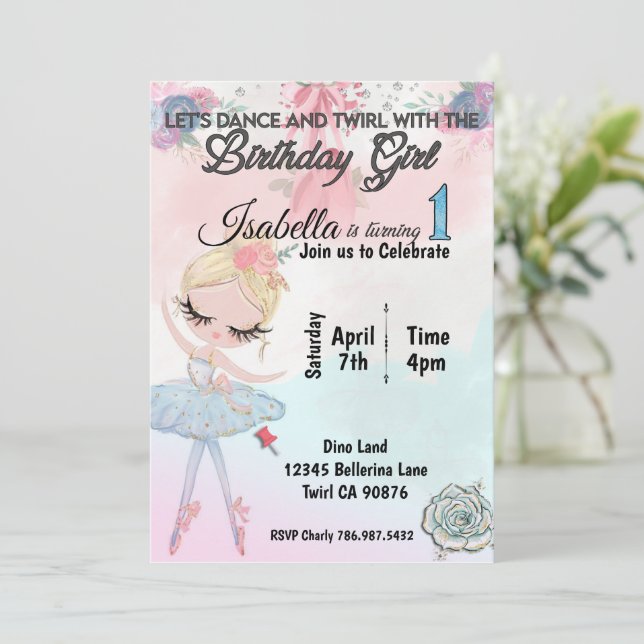 Ballerina First birthday invitation (Standing Front)